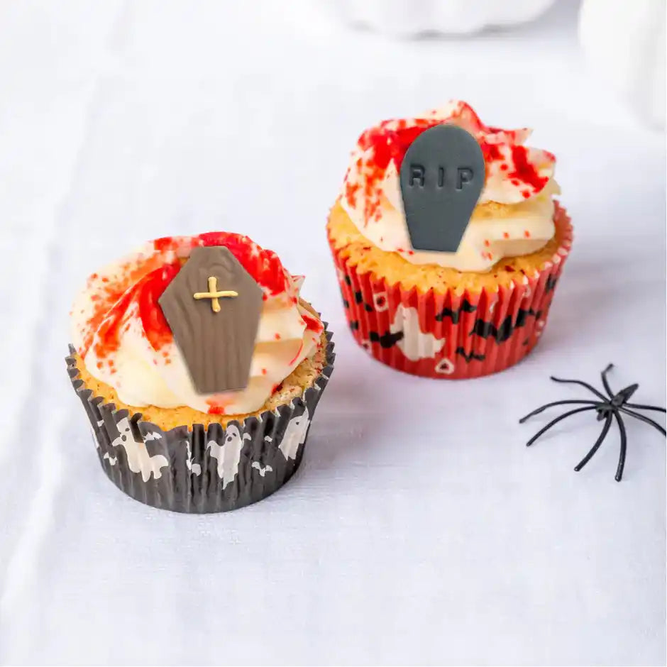 Ghoulish Graveyard Coffins & Tombstones Sugar Toppers - 6pk