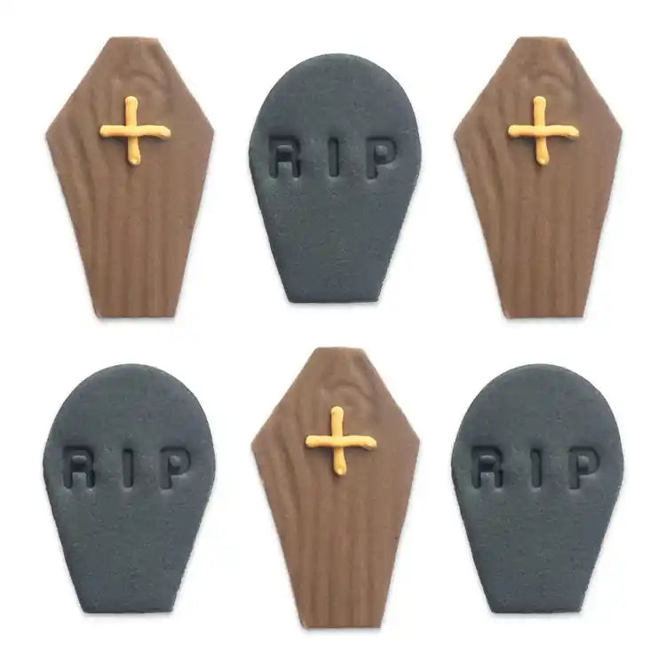 Ghoulish Graveyard Coffins & Tombstones Sugar Toppers - 6pk