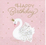 Stylish Swan Happy Birthday Paper Party Napkins - 16pk