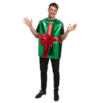 Adult Green Christmas Present Gift Costume with Red Bow