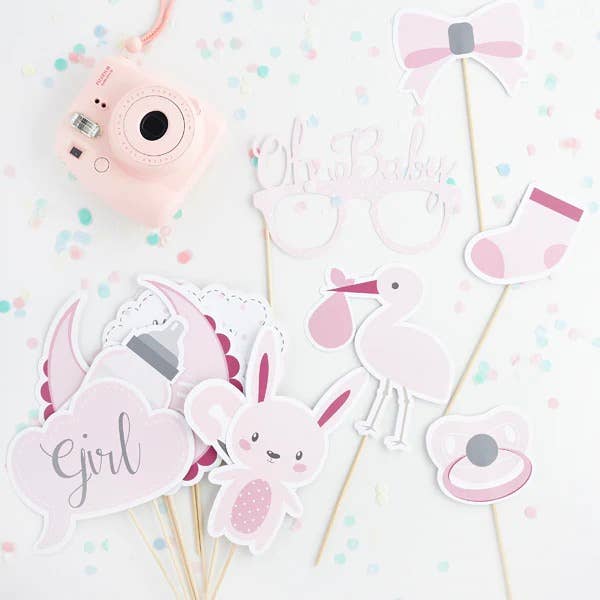 Baby Shower Pink Photo Booth Props - 13 Pack