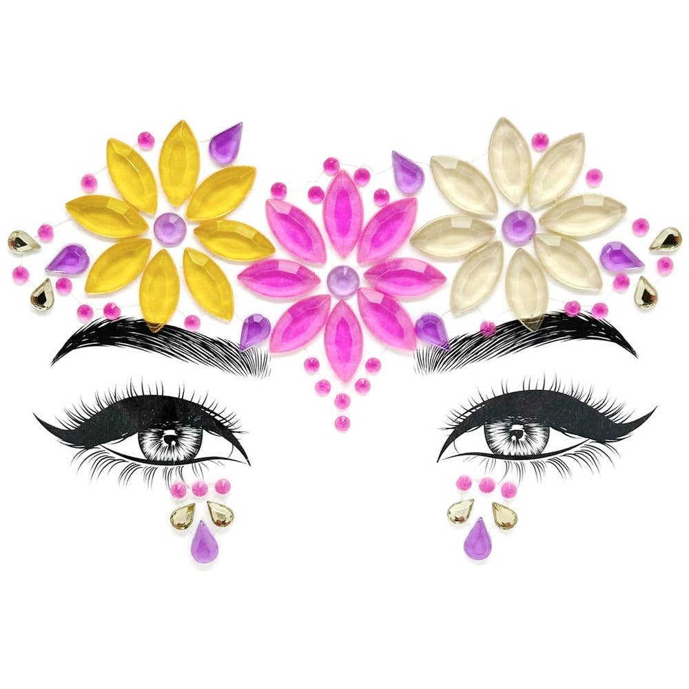 Flower Power Face Gems Festival Halloween Costume Party