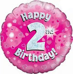 18inch Happy 2nd Birthday Pink Holographic Foil Balloon