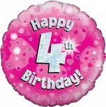 18inch Happy 4th Birthday Pink Holographic Foil Balloon