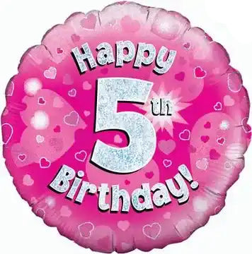 18inch Happy 5th Birthday Pink Holographic Foil Balloon
