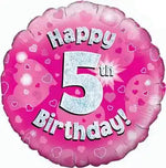 18inch Happy 5th Birthday Pink Holographic Foil Balloon