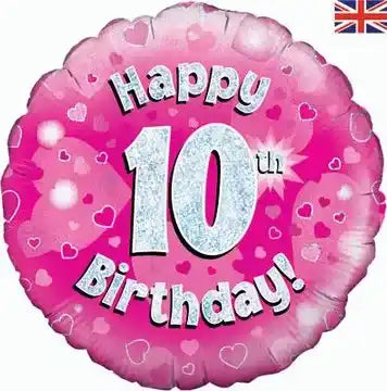 18inch Happy 10th Birthday Pink Holographic Foil Balloon