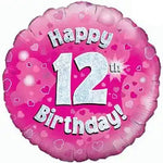 18inch Happy 12th Birthday Pink Holographic Foil Balloon