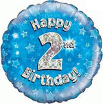 18inch Happy 2nd Birthday Blue Holographic Foil Balloon