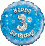 18inch 3rd Birthday Blue Holographic Foil Balloon