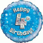 18inch Happy 4th Birthday Blue Holographic Foil Balloon
