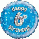 18inch Happy 6th Birthday Blue Holographic Foil Balloon