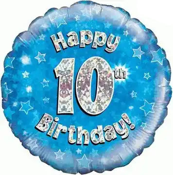 18inch Happy 10th Birthday Blue Holographic Foil Balloon