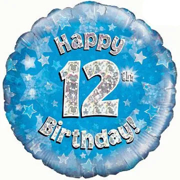 18inch Happy 12th Birthday Blue Holographic Foil Balloon