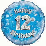 18inch Happy 12th Birthday Blue Holographic Foil Balloon