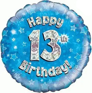 18inch Happy 13th Birthday Blue Holographic Foil Balloon