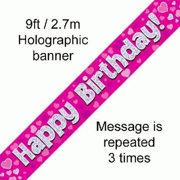 9ft Banner Happy Birthday Pink Holographic