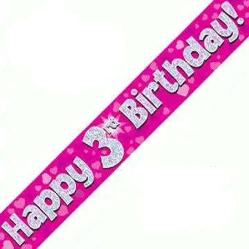 3rd Birthday Girl Pink Sparkle Banner