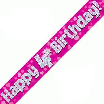 4th Birthday Girl Pink Sparkle Banner