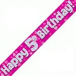 5th Birthday Girl Pink Sparkle Banner