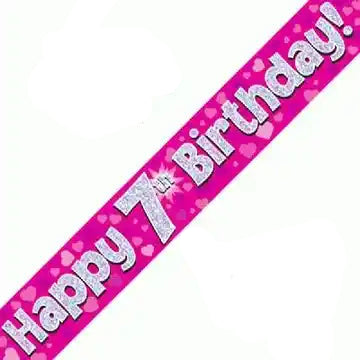 7th Birthday Girl Pink Sparkle Banner