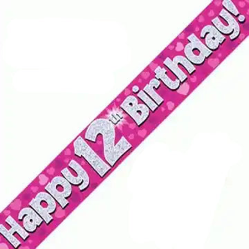 12th Birthday Girl Pink Sparkle Banner