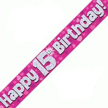 15th Birthday Girl Pink Sparkle Banner