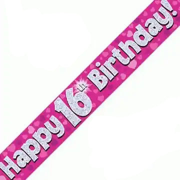 16th Birthday Girl Pink Sparkle Banner