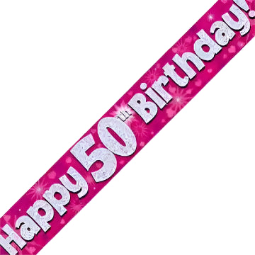 50th Birthday Girl Pink Sparkle Banner