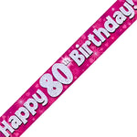 80th Birthday Girl Pink Sparkle Banner