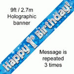 Happy 1st Birthday Holographic Blue & Silver Banner