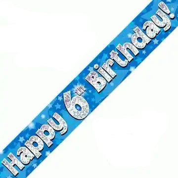 6th Birthday Boy Blue Sparkle Banner