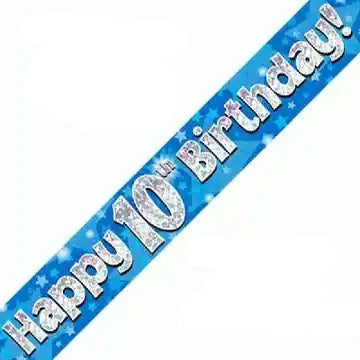 10th Birthday Boy Blue Sparkle Banner