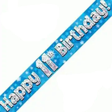 11th Birthday Boy Blue Sparkle Banner