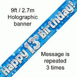 13th Birthday Blue Holographic Banner