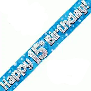 15th Birthday Boy Blue Sparkle Banner