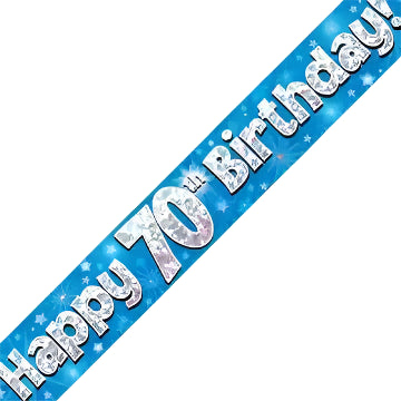 70th Birthday Boy Blue Sparkle Banner