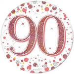 90th Rose Gold Sparkling 3" Holographic Birthday Badge