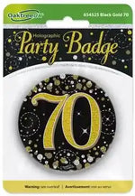70th Black & Gold 3" Holographic Birthday Badge