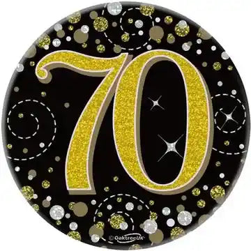 70th Black & Gold 3" Holographic Birthday Badge