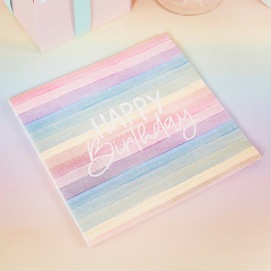 Eco Rainbow 'Happy Birthday' Paper Napkins - 16pk