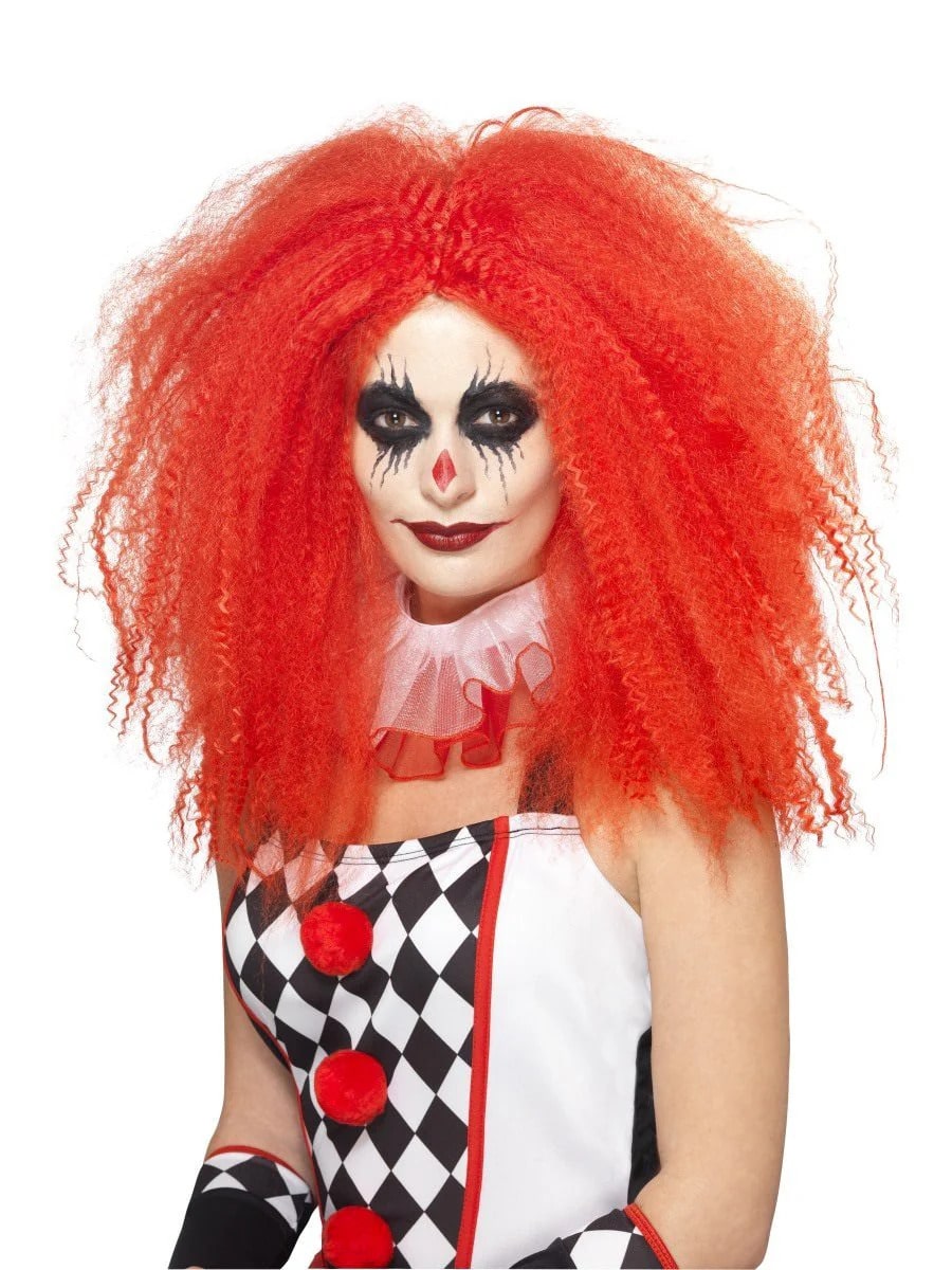 Clown Wig, Red, Crimped