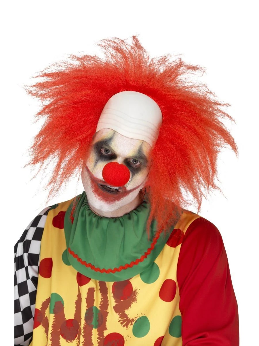 Deluxe Clown Wig, Red, with Bald Head