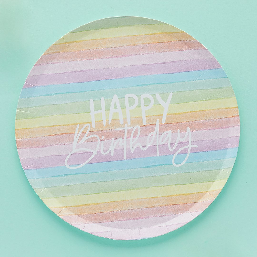 Eco Rainbow 'Happy Birthday' Paper Plates - 8pk