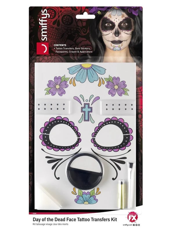 Day Of The Dead Face Tattoo Transfers Kit