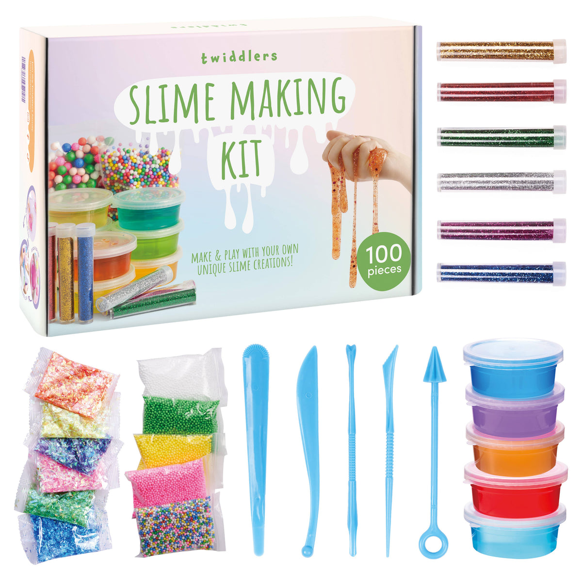 100 Piece Slime Making Kit Set - Crystal Beads, Glitters