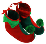 Adults Red & Green Elf Boots with Pom Pom