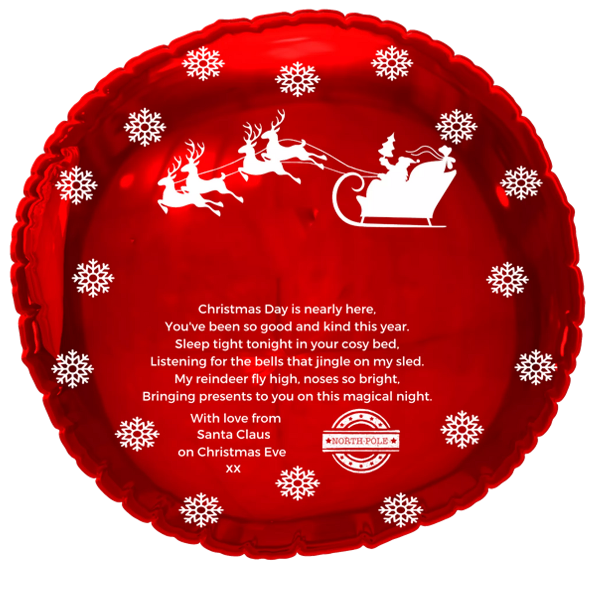 Christmas Eve Santa Arrival 18" Metallic Red Foil Balloon