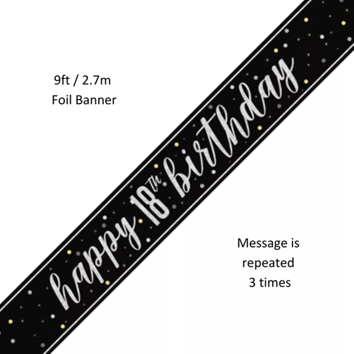 Black Glitz Happy 18th Birthday Prismatic Foil Banner 9ft