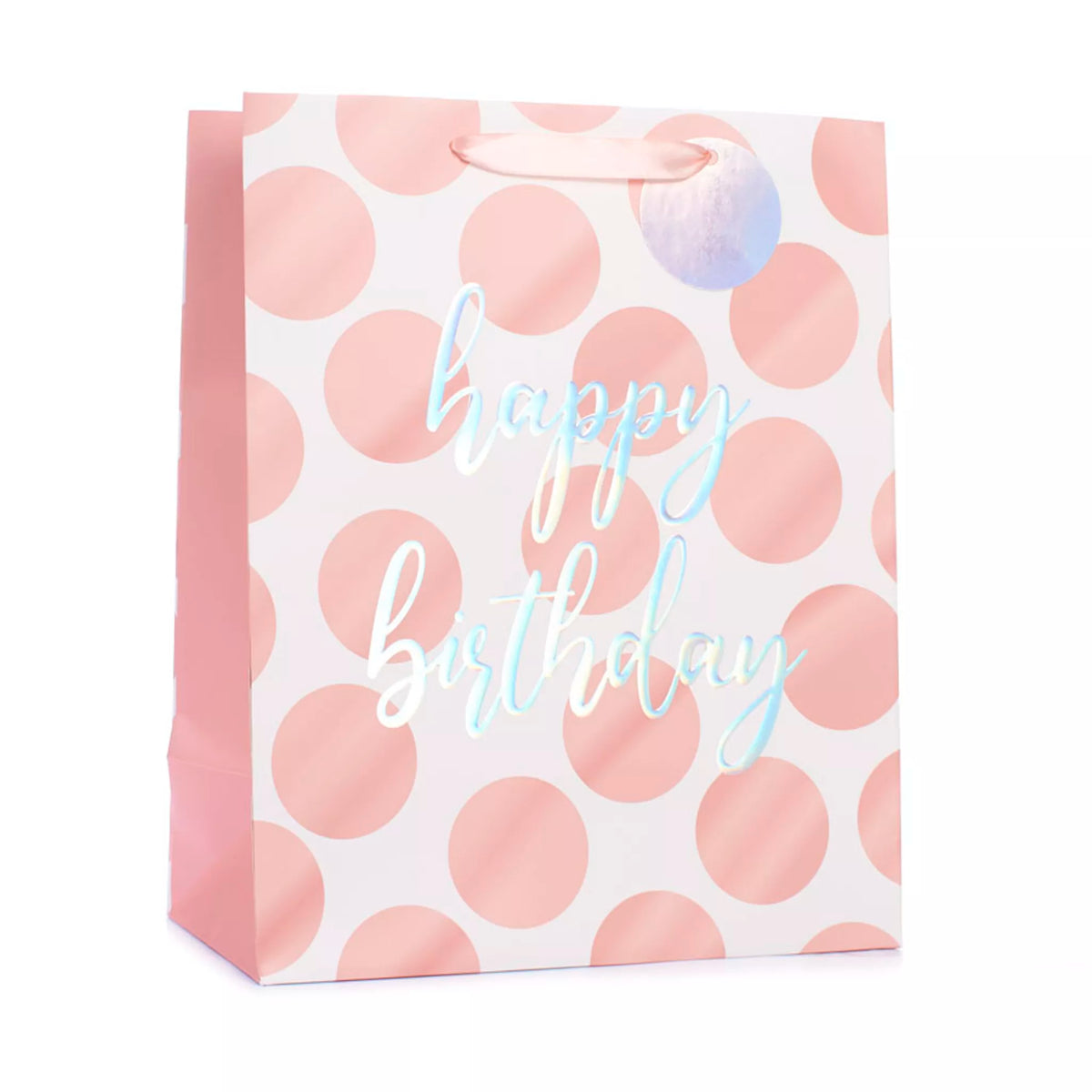 Pink Spot and Silver Holographic Happy Birthday Gift Bag Large - Each